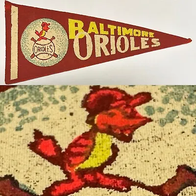 1950's Baltimore Orioles Mini Pennant Mlb Baseball 4x9 Maryland O's Vintage Red • $24.95