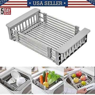 Adjustable Stainless Steel Kitchen Dish Drying Sink Rack Drain Strainer Basket • $11.99