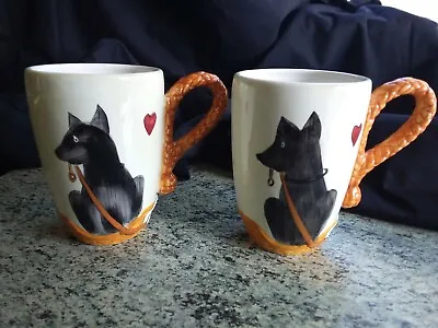 London Pottery Animal Lover Set  Of 2 Dogs With Lead Pattern Mugs • £12.99