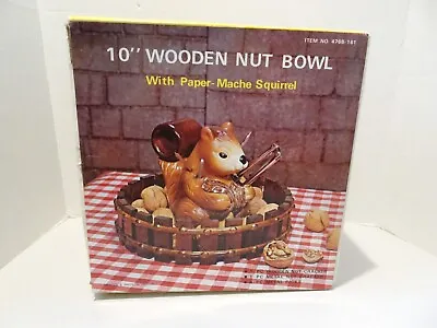 $49.99 • Buy Vintage Wooden Nut Cracker Bowl Set W/Paper Mache Squirrel In Box VHTF MCM