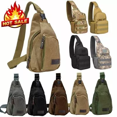 Men Canvas Tactical Sling Chest Bag Assault Pack Messenger Shoulder Backpack US • $9.99