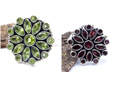 925 Sterling Silver Natural Garnet & Peridot Cut Gemstone Handmade Ring M-3828 • $27.89