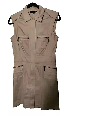 WAREHOUSE Beige Military Safari Utility Pencil Shirt Dress UK 12 Stretch Pockets • £25