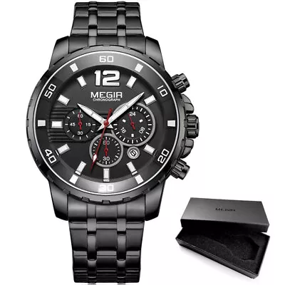 MEGIR Men's Blue Rose Gold Quartz Watches Business Chronograph Analgue Watch • $53.89