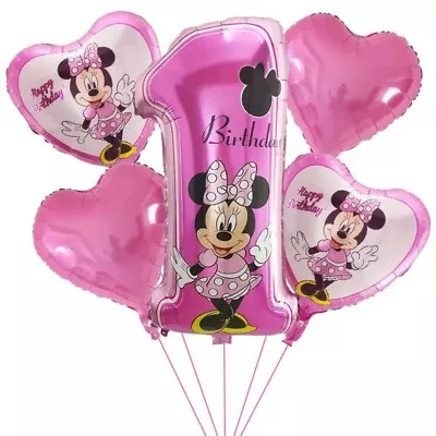Minnie Mouse Birthday Party  Balloons First Year 5 Foil Balloon Set • $11.99