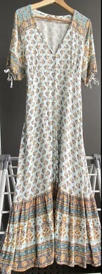 $75 • Buy Arnhem Blue Crystalline Print Button-through Boho Dress Sz 10