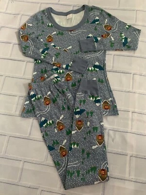 $35 • Buy Hanna Andersson M Adult PJ 2-Pc Set Winter Log Cabin Scene Organic Cotton