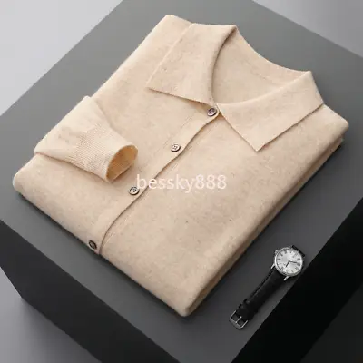 Men POLO Collar Wool Sweater Cashmere Sweater Casual Knit Cardigan Warm Jackets • $67.07