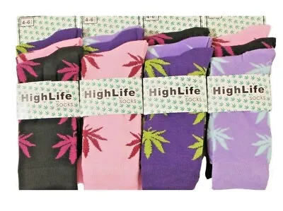 High Life Ladies Socks Novelty Cannabis Leaf Ganja Marijuana Casual Adults 12/6p • £5.98