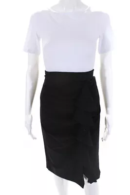 Vince Camuto Womens Ruched Ruffle Midi Pencil Skirt Black Size Small • $2.99