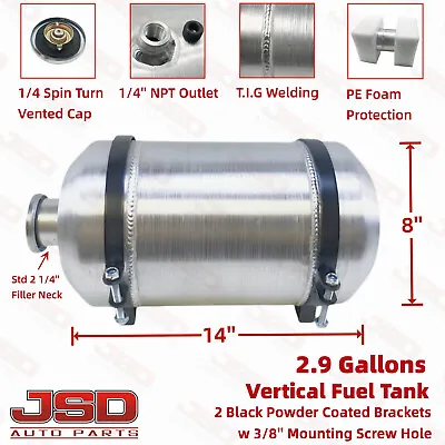 ☀Universal Vertical Fuel Tank Gas Tank 8x14 2.9 Gallons 1/4'' NPT Spun Aluminum☀ • $95.46