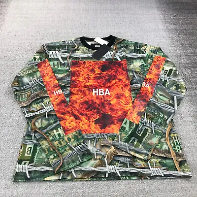 New Hood By Air Shirt Mens Large Flames HBA Spell OUt Camo Green HBA Black • $98.88