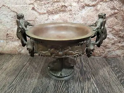 Antique Bronze Victor Paillard Centerpiece Bowl Panthers Putti Grapes • $560