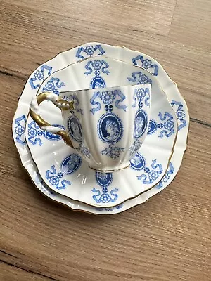 Antique Coalport Blue & White Coalport Cameo Ribbon Bows Cup Saucer Plate 1881s • £135