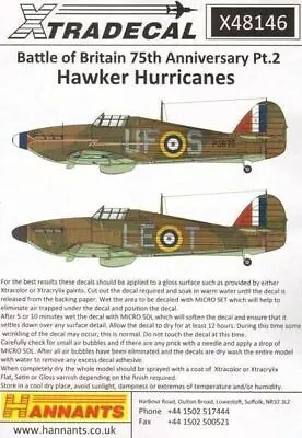 Xtradecal X48146 Hurricane Mk.I Battle Of Britain 1940 Pt.2 Decals 1/48 • £9.75