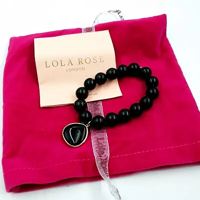 Lola Rose Bracelet Stretch Black / Green Sandstone With Charm Dangle & Bag • £19.95