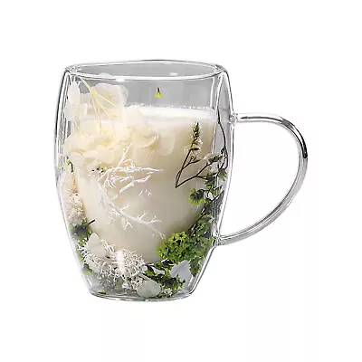 Dried Flower Inside Glass Coffee Mug 350ml Double Wall Glass Coffee Glass Mug • £12.32