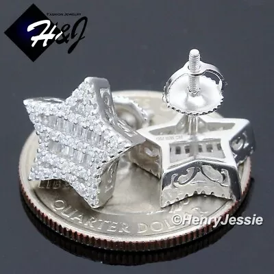 Men Solid 925 Sterling Silver Icy Bling Baguette Cz 3d Star Stud Earring*e226 • $35.99