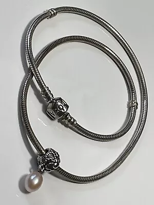 PANDORA 'ALE' Sterling Silver 925 Snake Chain Necklace & Real Pearl Charm 31.81g • £79.99