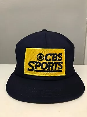 Vintage CBS Sports Jumbo Yellow Patch Snapback Trucker Hat K-Products Mesh Blue • $19.99