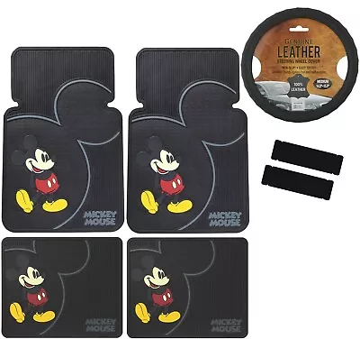 7pcs Disney Mickey Mouse Car Truck Front Rear Floor Mats Steering Wheel Cover • $91.21
