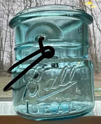 Antique Vtg Glass Ball Ideal Canning Mason Jar Wire Bale Aqua Blue 1/2 Pint • $9.99