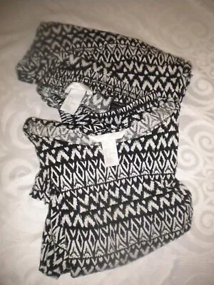 H & M 2 PC Pajamas Set SZ L Black & White Zig Zag Pattern Rayon Box10 • $10