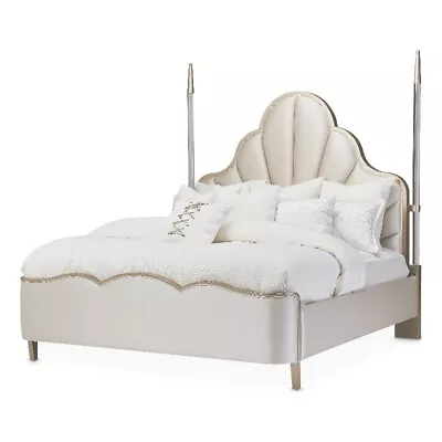 Maklaine Queen Scalloped Poster Bed - Porcelain/Chardonnay • $3138.36