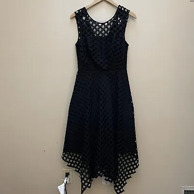 Milly Black Lattice Lace Laser Cut Midi Dress • $25