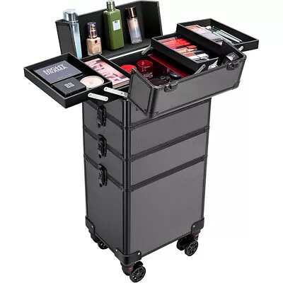 4-IN-1 Professional Rolling Makeup Train Case Cosmetic Trolley Storage Organizer • $94.99