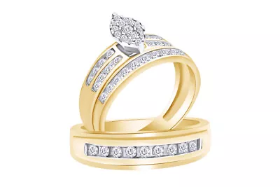 1.00 Ct Marquise Natural Diamond Bridal In 10K Solid Gold Trio Set Men's/Ladies • $2260.03