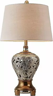 30 H Elegant Drum Shade Neck Wrapped With Mirrored Tiles Floral Shape Table Lamp • $122.99