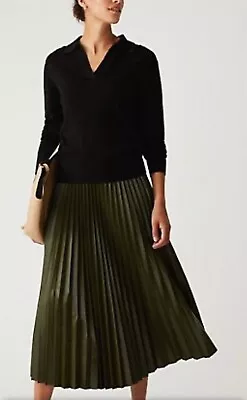 M&S Collection BLACK FAUX LEATHER PLEATED MIDI A LINE SKIRT Size 14. BNWT £45.00 • £28.50