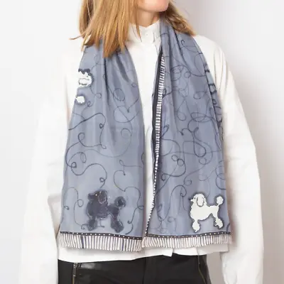 Poodle Hand Painted Silk Scarf Grey  Scarf Poodle Scarf Poodle Mom Gift 53X13 • $55