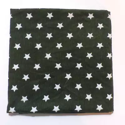 Needlecord Dark Green White Stars Cotton Fabric Sewing Remnant FQ 19 X 24   • £1.10