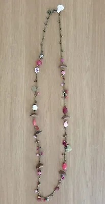 Accessorize Pink And Gold Long Flower And Bead Necklace New With Tags • £6
