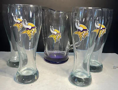 Minnesota Vikings NFL Beer Set 23 Oz Pilsner [lot Of 4] Matching Pitcher RARE! • $99.99