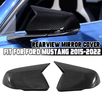 Carbon Fiber Horn Mirror Cover For 2015-2022 Ford Mustang With LED Turn Signal • $30.99