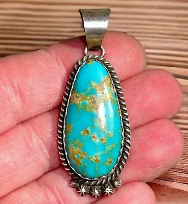 Navajo KINGMAN TURQUOISE Pendant Sterling Matrix Vintage SIGNED~ SCOTT SKEETS • $45