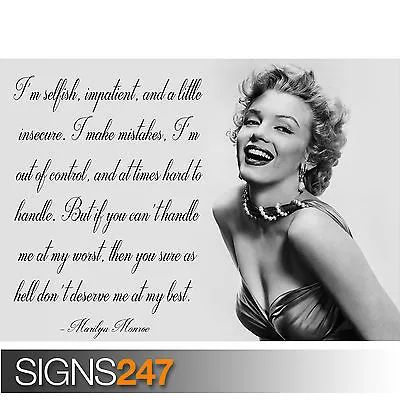 MARILYN MONROE INSPIRATIONAL QUOTE (1034) Photo Poster Print Art A0 A1 A2 A3 A4 • £1.49