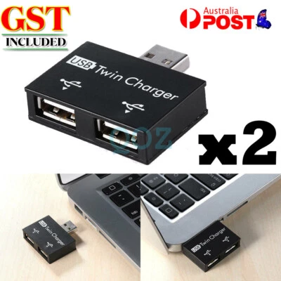 $7.72 • Buy USB2.0 Male To Twin Charger Dual 2 Port USB Splitter Hub Adapter Converter 2pcs