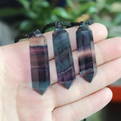 10Pcs Natural Rainbow Fluorite Crystal Pendant Quartz Gemstone Necklace Mineral • £34.43