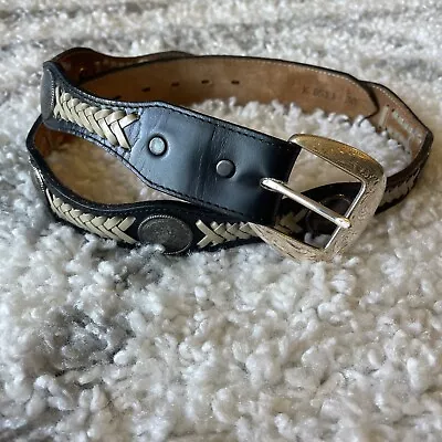 Vintage Western Silver Accented Black Leather Unbranded Belt Womens Southwestern • $24.99