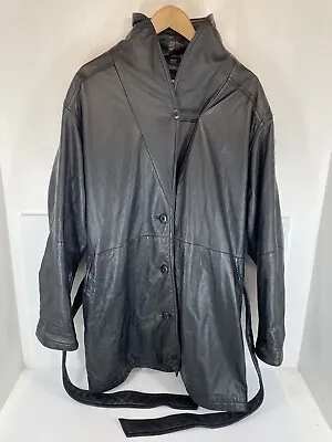 Wilsons Leather Mens Leather Trench Coat Belted Size XL Black • $159.99