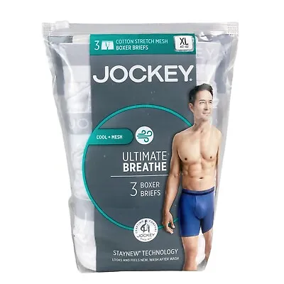 Jockey Men's Ultimate Breathe Boxer Briefs Underwear 3-Pack White (Size XL) • $21.49