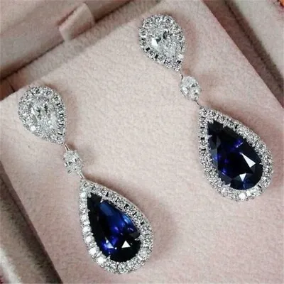 3 Ct Created Sapphire Diamond Drop Dangle Bridal Wedding Earrings 925 Silver • $132.58