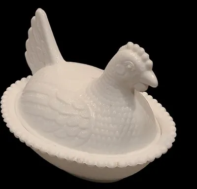 Vintage Indiana Glass White Milk Glass 5.5  Hen On Nest Covered Candy Dish | GUC • $24.99