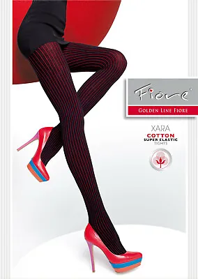 FIORE Xara Luxury Super Elastic Decorative Striped Cotton Tights - 4 Colours • £8.99