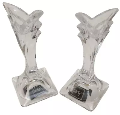 Vintage Mikasa Candle Holders Lead Crystal Glass Art Deco Tulip Slovenia 5.5  • $14.99