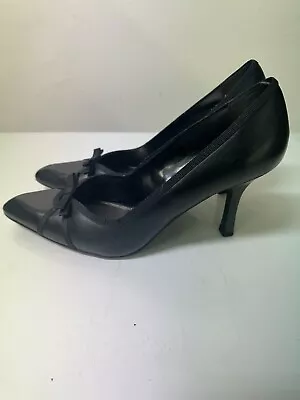 Merona 'Aretha' Black Leather Pointed Toe Pumps With Bow Women's Size 9 • $32